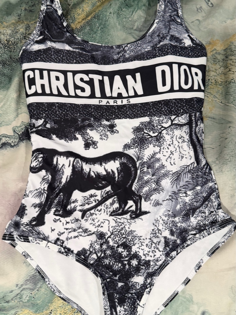 Dior Black and White Toile-Print One-Piece Swimsuit